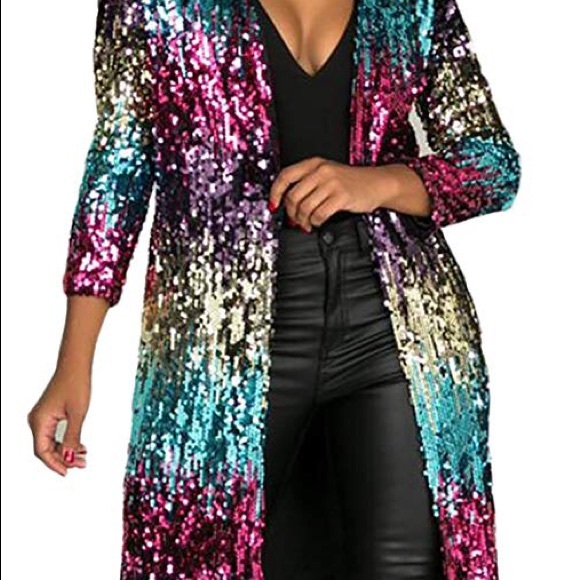 Jackets & Blazers - Long Multicolor Sequin Jacket